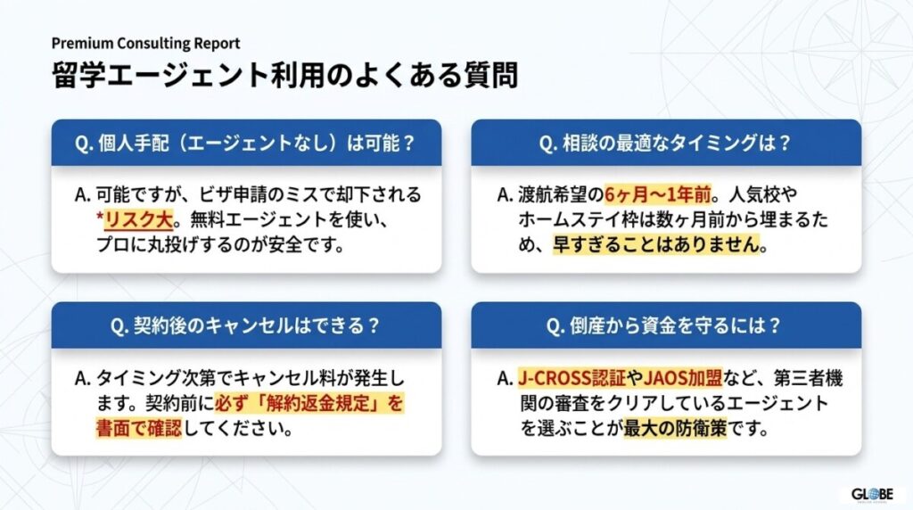留学エージェント利用に関するよくある質問（FAQ）