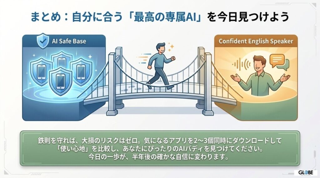 まとめ:自分に合うAI英会話おすすめアプリを無料体験から選んで「今日」から始めよう!