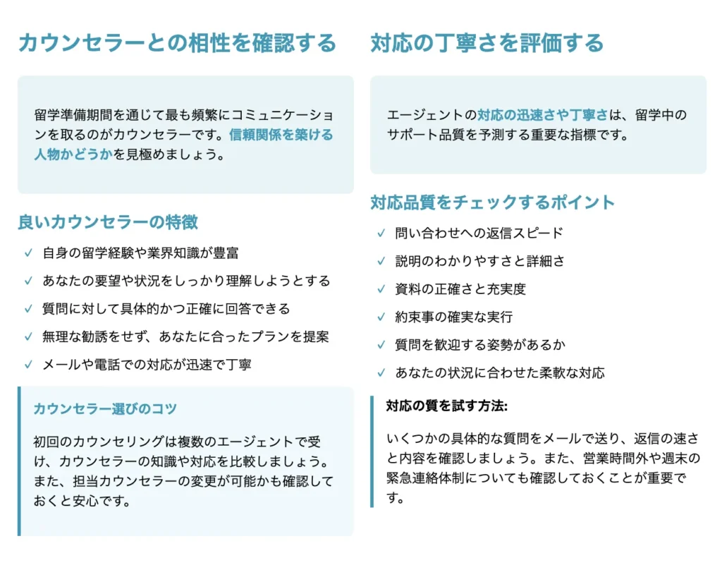 留学エージェントのカウンセラーの質と対応の良さを確認